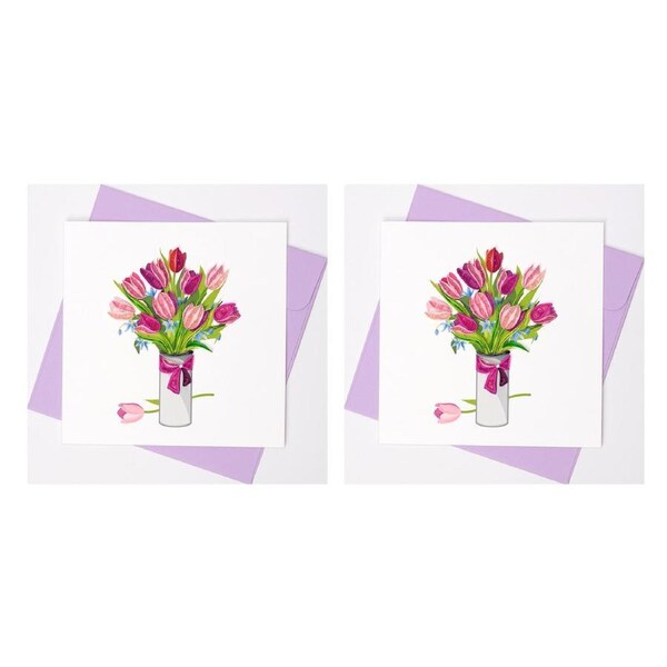 2x Boyle Handmade Paper Quilled 15x15cm Greeting Card Pink Tulips