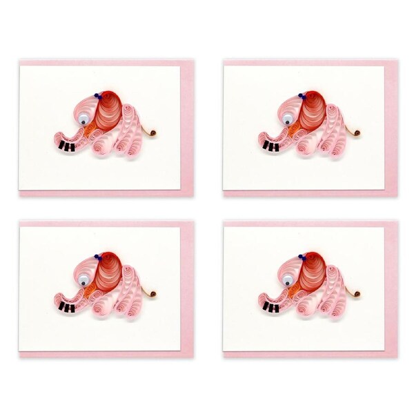 4x Boyle Handmade Paper Quilled 8.5cm Mini Greeting Card Baby Elephant - Pink
