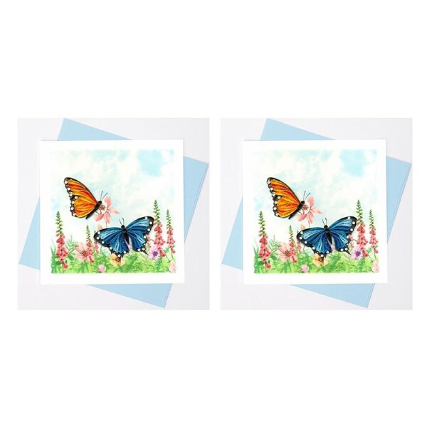 2x Boyle Handmade Paper Quilled 15cm Greeting Card Gold and Blue Butterflies