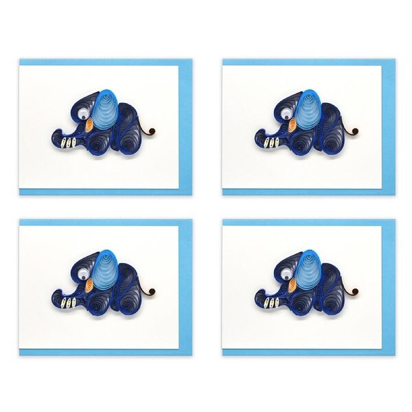 4x Boyle Handmade Paper Quilled 8.5cm Mini Greeting Card Baby Elephant - Blue