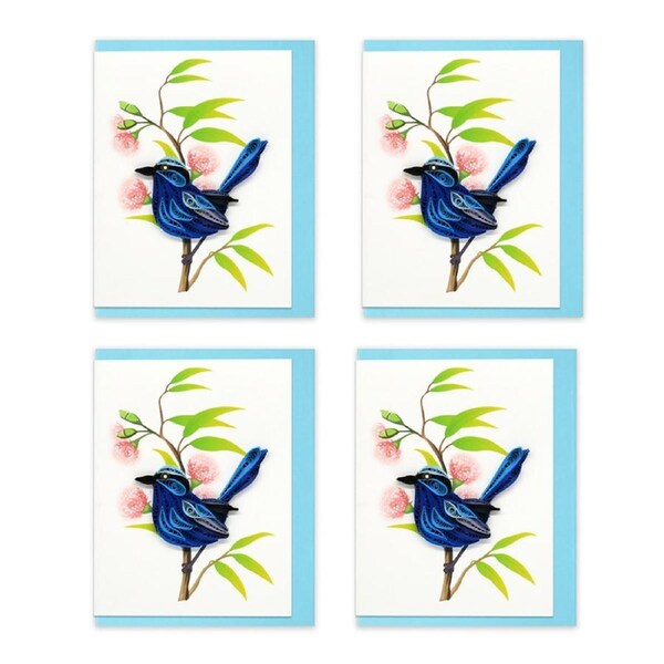 4x Boyle Handmade Paper Quilled 8.5cm Mini Greeting Card Blue Wren