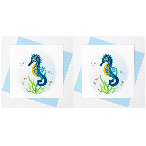 2x Boyle Handmade Paper Quilled 15cm Greeting Card Sky Blue Sea Horse