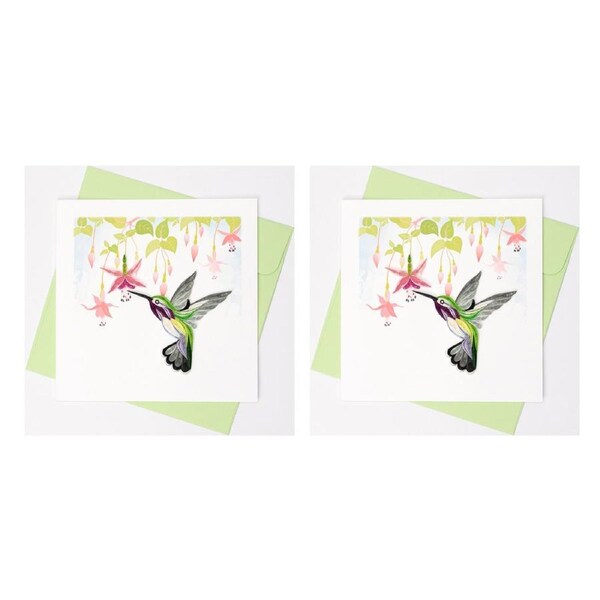 2x Boyle Handmade Paper Quilled 15cm Gift Greeting Card Hummingbird with Fuchsia