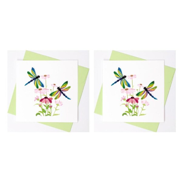 2x Boyle Handmade Paper Quilled 15x15cm Greeting Card Two Dragonflies