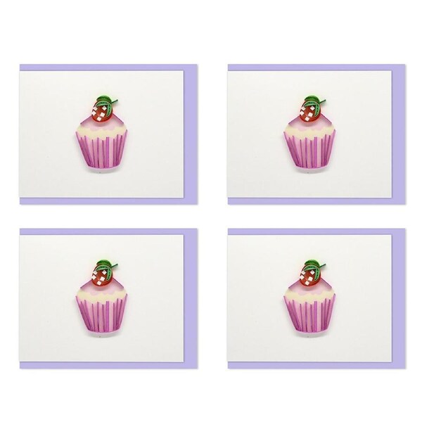 4x Boyle Handmade Paper Quilled 8.5x6.4cm Mini Greeting Card Strawberry Cupcake