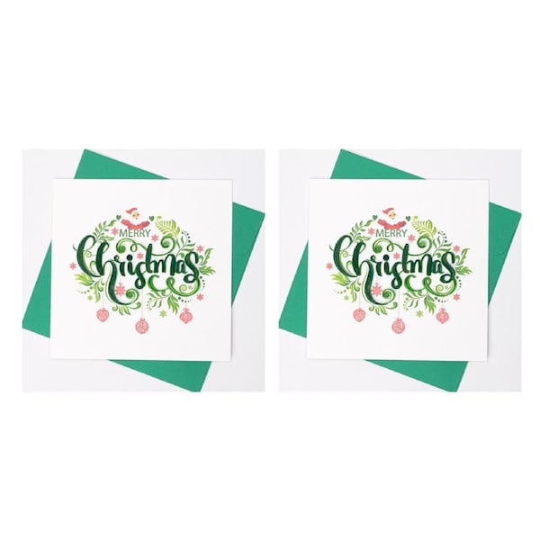 2x Boyle Handmade Paper Quilled Greeting Card Green Merry Christmas with Santa