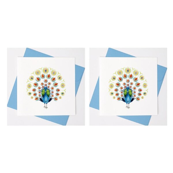 2x Boyle Handmade Paper Quilled 15x15cm Greeting Card Peacock Fan