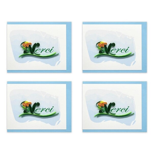 4x Boyle Handmade Paper Quilled 8.5cm Gift Mini Greeting Card Merci