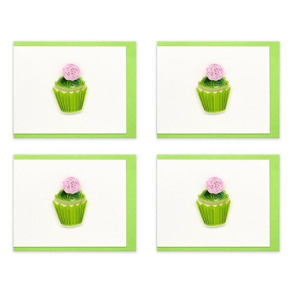 4x Boyle Handmade Paper Quilled 8.5x6.4cm Mini Greeting Card Rose Cupcake