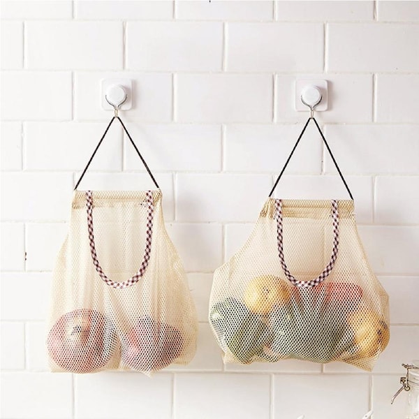 2 Pcs Reusable Hanging Storage Mesh Bags Vegetable Mesh Bag Storage Tote Bag