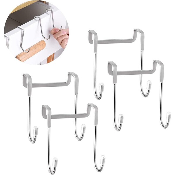 4 Pack Stainless Steel Door Hook Double Hanger Hook for Cabinet Drawer