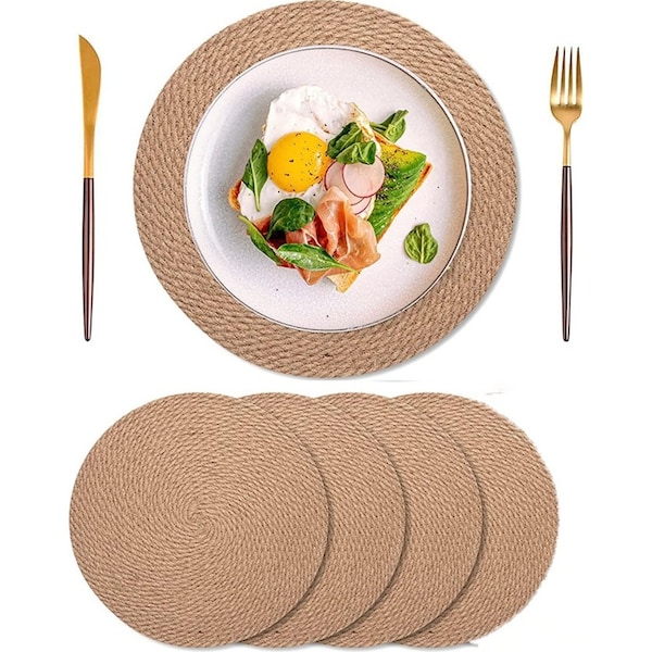 4 Pcs Jute Placemats Heat Resistant Round Place Mats Jute Woven Table Mats