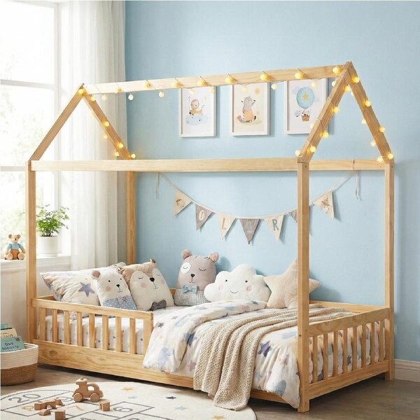 Artiss Wooden Bed Frame Kids House Frame Oak