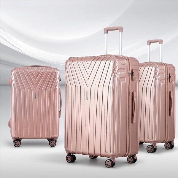 20" 24" 28" Luggage Wanderlite 3pc Trolley Set Suitcase Travel TSA Hard Case Carry On Pink Lightweight