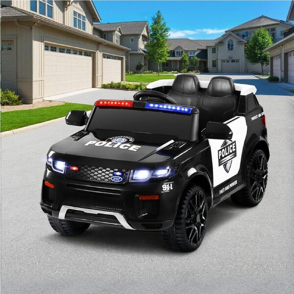 Rigo Kids Electric Ride On Patrol Police Car Horn Music Remote Black