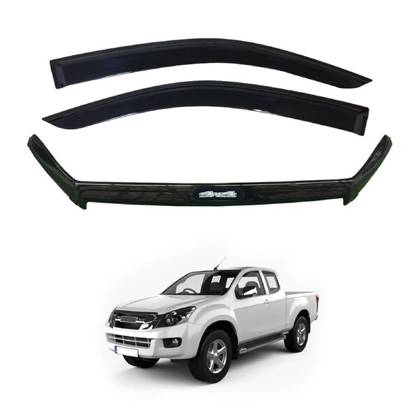 Injection Weather Shields + Bonnet Protector for ISUZU D-MAX DMAX Single / Extra Cab 2012-2016