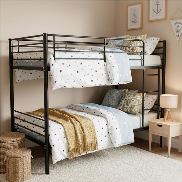 City King Single Metal Bunk Bed Frame Black
