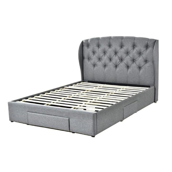 Henry Double Bed Frame with Storage Drawers Upholstered Headboard Dark Grey