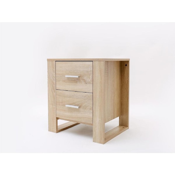 Jolene Bedside Table Light Timber MDF with Drawer and Open Shelf Coastal Design