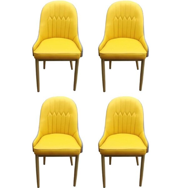 Bella Dining Chair Set of Four Yellow Faux Leather with Molded Foam and Wooden Legs