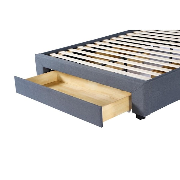 Arizona Queen Bed with Drawers Polyester Upholstered Queen Size Bed with Storage Drawers Grey