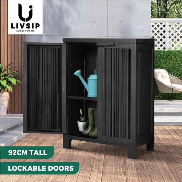 Livsip Outdoor Storage Cabinet Box Garden Cupboard Adjustable Lockable Black