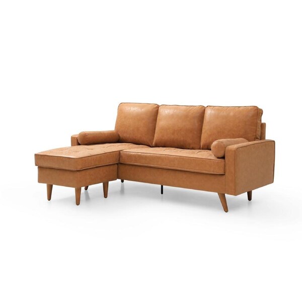 Coogee L Shape Faux Leather Sofa Solid Wooden Frame Brown