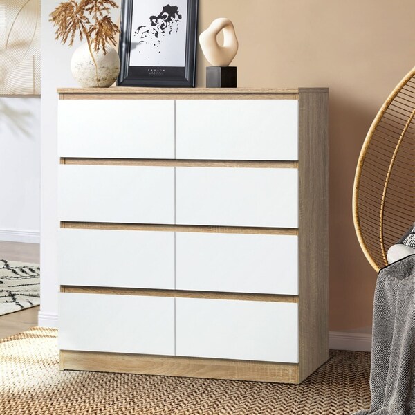 Oikiture 8 Chest of Drawers Tallboy Cabinet Dresser Table Wooden White Furniture