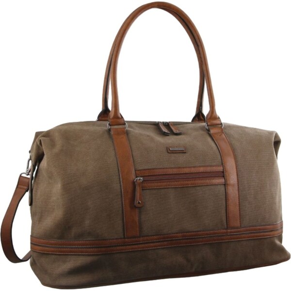 Pierre Cardin Canvas Overnight Bag Business Travel Luggage Weekend Duffle Unisex - Brown