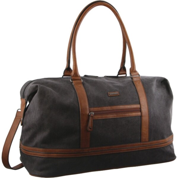Pierre Cardin Canvas Overnight Bag Business Travel Luggage Weekend Duffle Unisex - Black