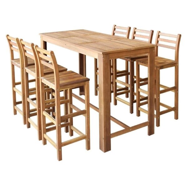 Bar Table and Stool Set 6 Bar Stools Solid Wood Outdoor Furniture Kitchen Cafe G