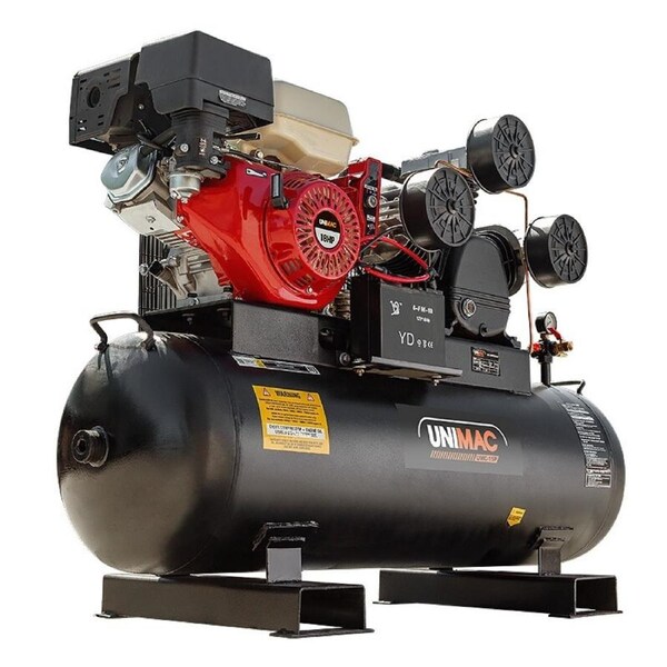 UNIMAC 18HP Air Compressor Industrial Petrol 150L Tank with Electric Key Start