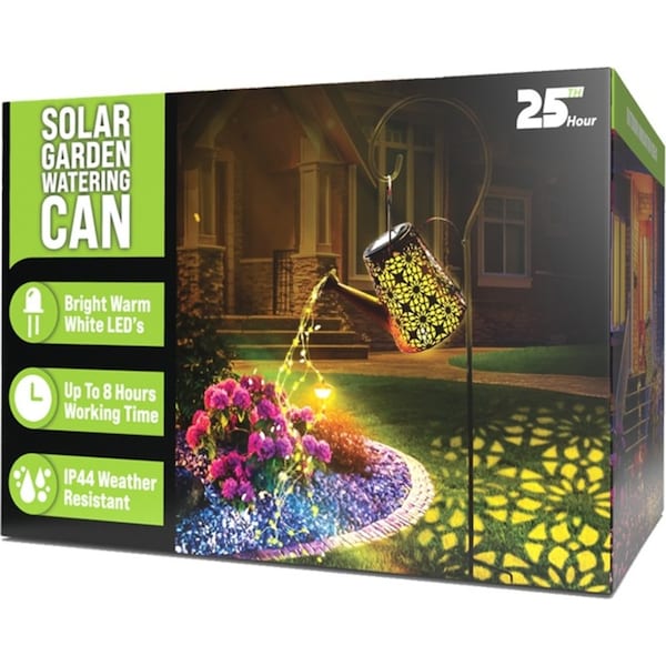 25th Hour Solar Warm White LED Garden Outdoor Watering Can Ornament Home Decor