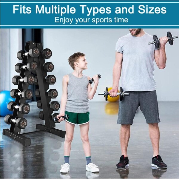 OZNALA 6 Tier Vertical A-Frame Steel Dumbbell Rack Stand Weight Rack for Dumbbells Compact for Gym Storage Home Fitness Exercise 300kg Capacity Black