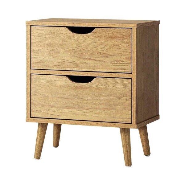 Oikiture Bedside Tables 2 Drawers Side Table Nightstand Storage Cabinet Wood
