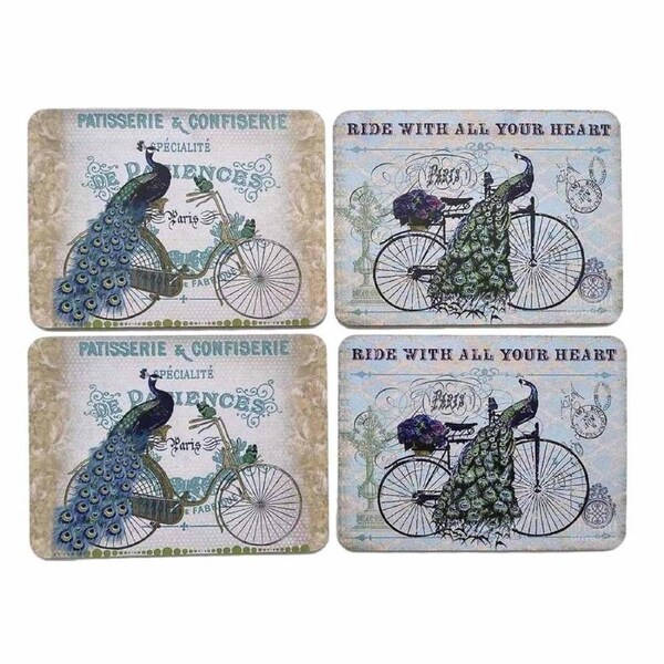 Country Kitchen Dining Peacocks Cork Back Placemats Set 4