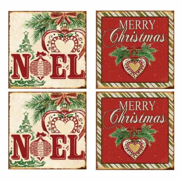 Kitchen Cork Backed Coasters Noel Merry Ceramic Set 4