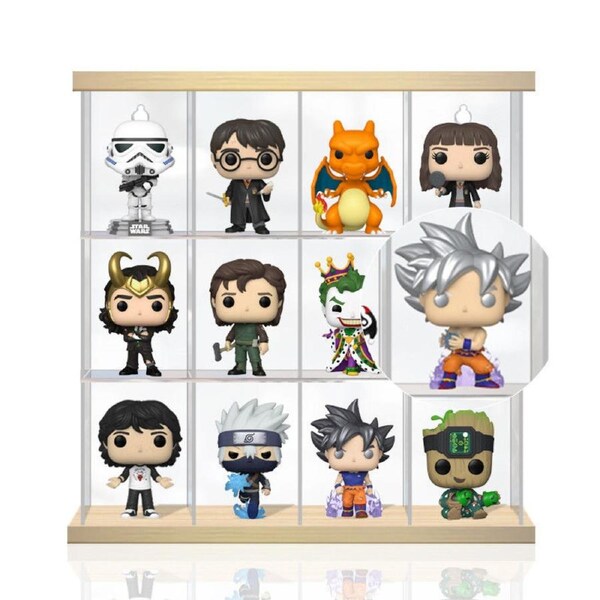 Acrylic Display Case for Funko Pop! Vinyl Dragon Ball Super Goku (Ultra Instinct with Kamehameha) Metallic 3.75 Inch Compatible 12 Slots Wall Mount Dust Proof Glue Free