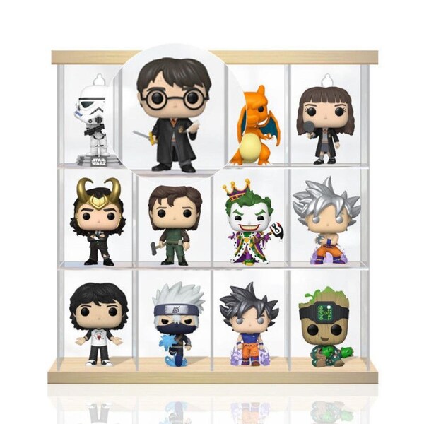 Acrylic Display Case for Funko Pop! Vinyl Harry Potter Harry with Sword of Gryffindor and Basilisk Fang 3.75 Inch Compatible 12 Slots Wall Mount Dust Proof Glue Free