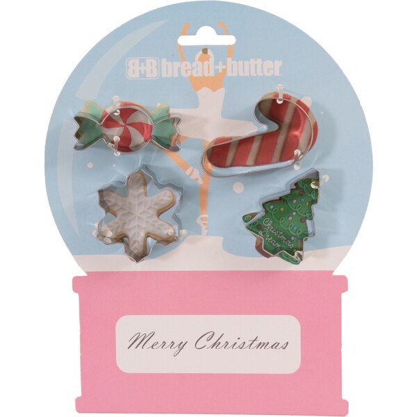 Bread and Butter Cookie Cutter - Snowglobe, Card, Tree, Candy Cane - 4 Pack