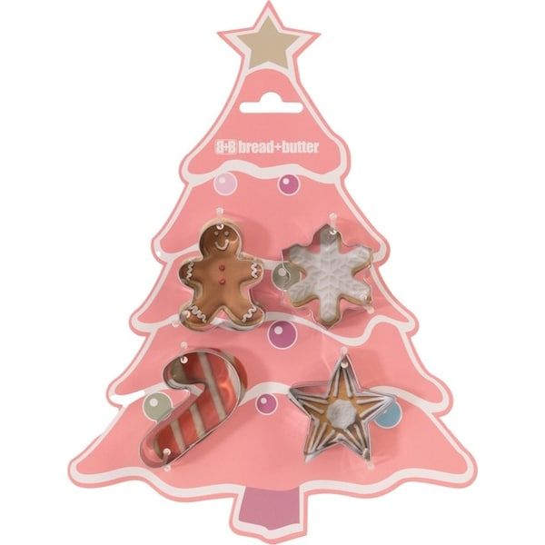 Bread and Butter Cookie Cutter - Tree, Gingerbread Man, Snowflake, Star - 4 Pk