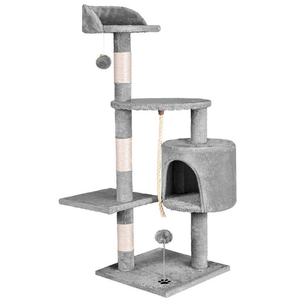 BEASTIE Cat Tree with Plush Toy Ball & Bell Scratching Post Grey 112cm