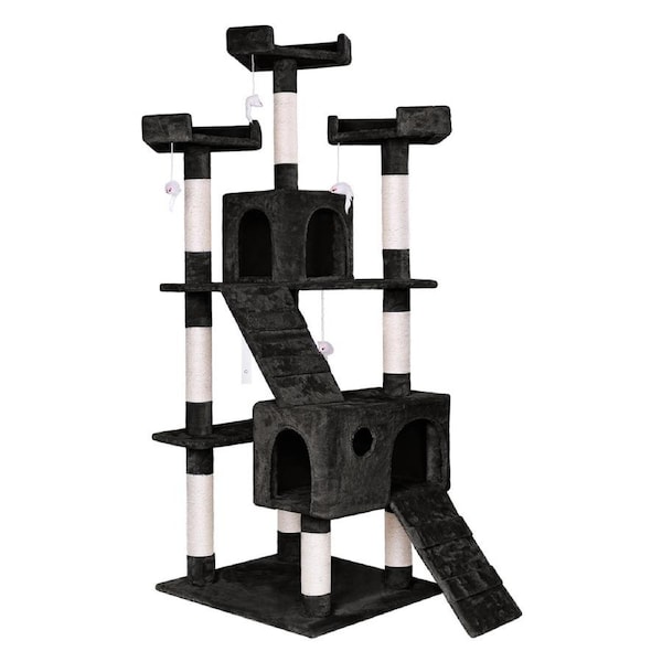 BEASTIE Cat Tree Scratching Post with Mouse Toy - Black 180cm
