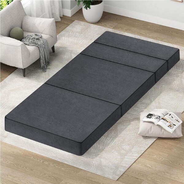 4-Fold STARRY EUCALYPT Folding Mattress Sofa Lounge Foam Chair with Fabric Cover King Single