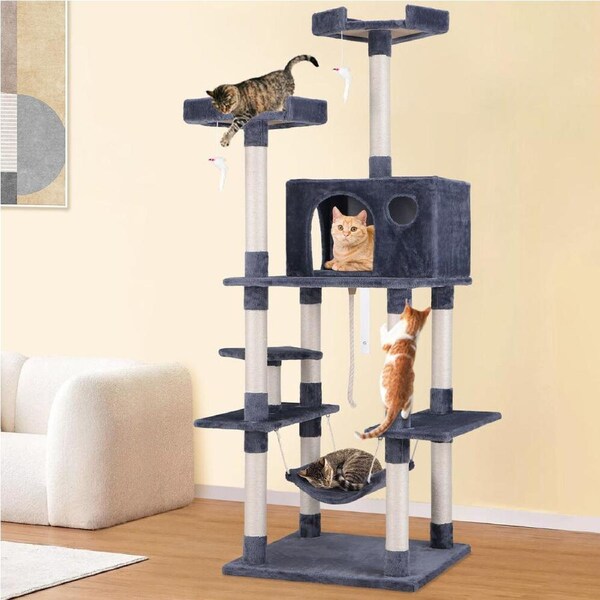 BEASTIE Cat Tree Scratching Post with Hammock Grey 184cm