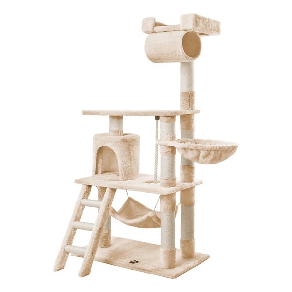 BEASTIE Cat Tree with Hammock Scratching Post Beige 141cm