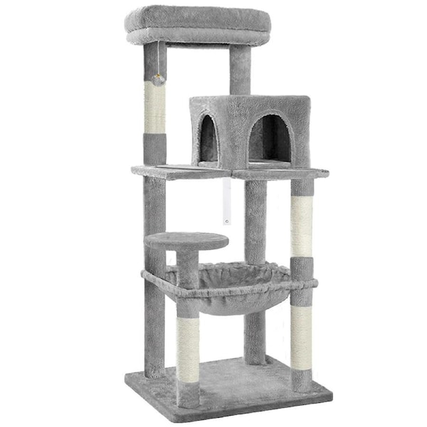 BEASTIE Cat Tree Scratcher Furniture Tower Wood 143cm Light Grey