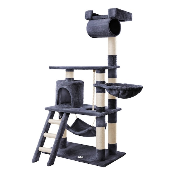 BEASTIE Cat Tree Tower Hammock Scratching Post Grey 140cm