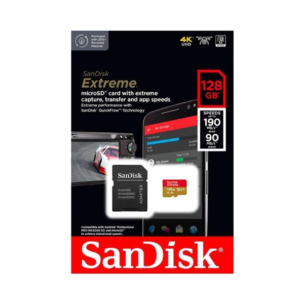 SanDisk 128GB Extreme microSDXC Memory Card With SD Adapter (190MB/s)