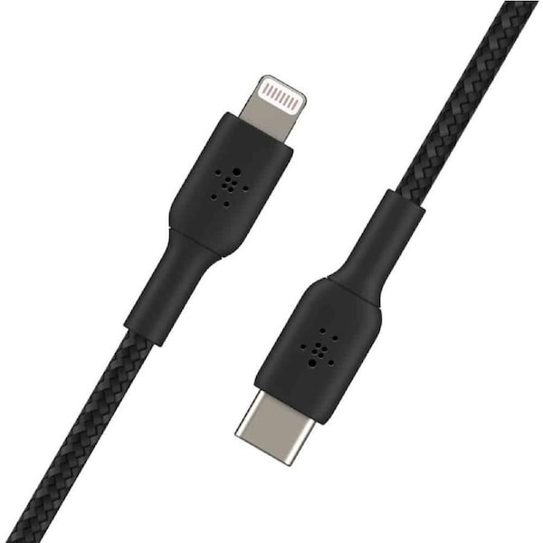 Belkin BOOST CHARGE Braided Lightning to USB-C Cable (2m/6.6ft) - Black (CAA004bt2MBK), 30W Fast Charge, 480Mbps Data Transfer, MFi-Certified